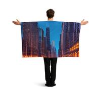 JGHHOUN Chicago Night Print Patriotic Flag With Sleeves Cape Themed Costume Accessory Celebration Sport Games