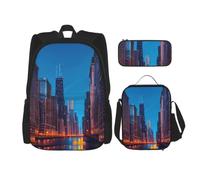 JGHHOUN Chicago Night Print Teenagers Set 3 In 1 Bookbags Lightweight Adjustable Shoulder Strap School Trips
