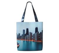 JGHHOUN Chicago Print Canvas Shoulder Bag Large Capacity Reusable Foldable Tote Shopping Beach Travel