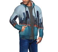 JGHHOUN Chicago Print Men'S Hooded Sweatshirt Pullover Jacket Warm Home Casual Outdoor Walking Travel Black