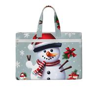 JGHHOUN Christmas Happy Snowman Print Lightweight Foldable Canvas Tote File Bag For Documents Office Supplies Work Travel