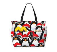JGHHOUN Christmas Penguins Print Lightweight Beach Travel Bag Women Men Foldable Tote For Vacation Weekend Camping
