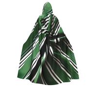 JGHHOUN Classic Green Striped Print Hooded Cloak Cape For Adults Costume Accessory Carnival Cosplay Vampire Theme Party