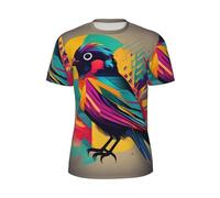 JGHHOUN Colorful Bird Print Men Short-Sleeved T-Shirt Breathable Lightweight Summer Fashion Gym Workout Casual Wear Black