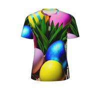 JGHHOUN Colorful Easter Eggs Print Men Short-Sleeved T-Shirt Breathable Lightweight Summer Fashion Gym Workout Casual Wear Black