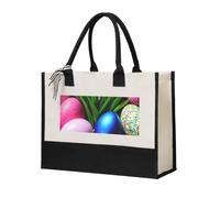 JGHHOUN Colorful Easter Eggs Print Women Large Capacity Canvas Tote Bag Gift For Beach Travel Birthday Motherâ€™s Day