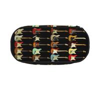 JGHHOUN Colorful Guitars Print Pencil Case Spacious Pen Pouch Zipper High Capacity Makeup Tools Office Supplies