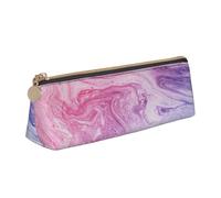 JGHHOUN Colorful Marble Pastel Red Blue Purple Print Higher Capacity Leather Pencil Case Zippered Pen Case School Students Teenagers