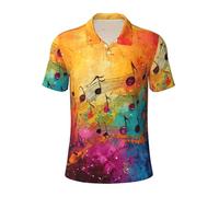 JGHHOUN Colorful Music Notes Print Versatile Polo Shirts Breathable Comfortable Short Sleeve Casual Summer Apparel Black
