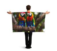JGHHOUN Colorful Parrots On Tree Print Patriotic Flag With Sleeves Cape Themed Costume Accessory Celebration Sport Games