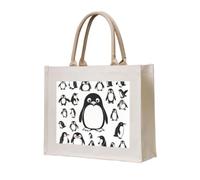 JGHHOUN Cute Penguin Print Women Men Tote Bag Reusable Shopping Beach Travel Canvas Lightweight Everyday