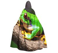 JGHHOUN Cute Red Eyes Tree Frogs Print 190cm Hooded Carnival Themed Cloak Unisex Robe For Cosplay Masquerade Wedding Party