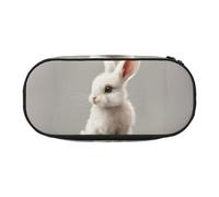 JGHHOUN Cute White Rabbit Print Pencil Case Spacious Pen Pouch Zipper High Capacity Makeup Tools Office Supplies