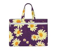 JGHHOUN Daisy Purple Flowers Print Lightweight Foldable Canvas Tote File Bag For Documents Office Supplies Work Travel