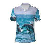 JGHHOUN Dolphins in The sea Print Versatile Polo Shirts Breathable Comfortable Short Sleeve Casual Summer Apparel Black