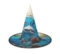 JGHHOUN Dolphins Sea Turtle Shark Octopus Coral Print Comfort Carnival Party Cosplay Costume For Adults Hat Holiday Seasonal Celebration