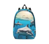 JGHHOUN Dolphins Sea Turtle Shark Octopus Coral Print Stylish Backpack Unisex Double Shoulder Bag For Travel Work Outdoor Adventures