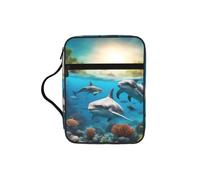 JGHHOUN Dolphins Sea Turtle Shark Octopus Coral Print Versatile Bible Storage Bag Scripture Organizer Christian Gift Church Accessory