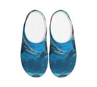 JGHHOUN Dolphins Sea Turtle Shark Octopus Coral Reef Print Flannel Slippers Anti-Pilling Indoor Outdoor TPR Non-Slip Sole Soft Home Footwearish