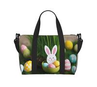 JGHHOUN Easter Egg Bunny Grass Wooden Print Versatile Hand Bag Lightweight Tote Travel Adventure Business Weekend Getaways