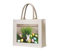 JGHHOUN Easter Egg Bunny Grass Wooden Print Women Men Tote Bag Reusable Shopping Beach Travel Canvas Lightweight Everyday