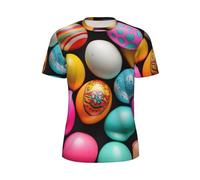 JGHHOUN Easter Eggs Print Men Short-Sleeved T-Shirt Breathable Lightweight Summer Fashion Gym Workout Casual Wear Black