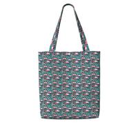 JGHHOUN Flamingo Flowers Print Canvas Shoulder Bag Large Capacity Reusable Foldable Tote Shopping Beach Travel