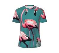JGHHOUN Flamingo Flowers Print Men Short-Sleeved T-Shirt Breathable Lightweight Summer Fashion Gym Workout Casual Wear Black