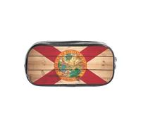 JGHHOUN Florida Flag Wood Grain Print Transparent Stationery Organizer Clear Pencil Case Office Pencil Pouch Supplies