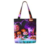 JGHHOUN Halloween Carnival Party Print Canvas Shoulder Bag Large Capacity Reusable Foldable Tote Shopping Beach Travel