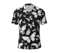 JGHHOUN Hand Drawn Color Butterfly 1 Print Versatile Polo Shirts Breathable Comfortable Short Sleeve Casual Summer Apparel Black