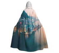 JGHHOUN Hong Kong Print Unisex Halloween Hooded Cloak 185cm | Carnival Cosplay Casual Capes Vampire Themed Costume Robe Holiday Versatile