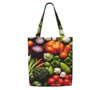 JGHHOUN Introduction Of Various Vegetables Print Canvas Shoulder Bag Large Capacity Reusable Foldable Tote Shopping Beach Travel