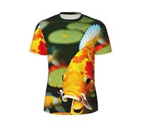JGHHOUN Japanese Pretty Koi Fish Print Men Short-Sleeved T-Shirt Breathable Lightweight Summer Fashion Gym Workout Casual Wear Black