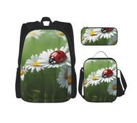 JGHHOUN Ladybug On Daisy Flower Print Teenagers Set 3 In 1 Bookbags Lightweight Adjustable Shoulder Strap School Trips