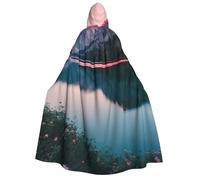 JGHHOUN Lake And Sunset Print 190cm Hooded Carnival Themed Cloak Unisex Robe For Cosplay Masquerade Wedding Party