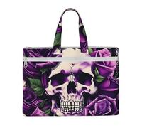 JGHHOUN Many Purple Rose Skull Print Lightweight Foldable Canvas Tote File Bag For Documents Office Supplies Work Travel