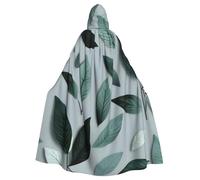 JGHHOUN Mint Gray Leaf Print Hooded Cloak Cape For Adults Costume Accessory Carnival Cosplay Vampire Theme Party