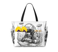 JGHHOUN Monochrome Sketch Style Gaming Print Lightweight Beach Travel Bag Women Men Foldable Tote For Vacation Weekend Camping