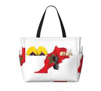 JGHHOUN Morocco Flag Map Print Lightweight Beach Travel Bag Women Men Foldable Tote For Vacation Weekend Camping