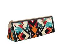 JGHHOUN Native American Pattern Print Higher Capacity Leather Pencil Case Zippered Pen Case School Students Teenagers