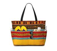 JGHHOUN Native American Pattern Print Lightweight Beach Travel Bag Women Men Foldable Tote For Vacation Weekend Camping