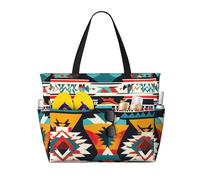 JGHHOUN Native American Pattern Print Lightweight Beach Travel Bag Women Men Foldable Tote For Vacation Weekend Camping