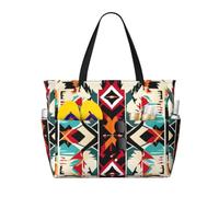 JGHHOUN Native American Pattern Print Lightweight Beach Travel Bag Women Men Foldable Tote For Vacation Weekend Camping