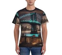 JGHHOUN New York Manhattan Bridge Night Print Casual Summer Breathable Gym Shirts Men Workout Breathability Intense Activities Black