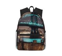 JGHHOUN New York Manhattan Bridge Night Print Lightweight Casual Comfort Backpack Unisex Water-Resistant Daily Travel Commuting