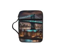 JGHHOUN New York Manhattan Bridge Night Print Versatile Bible Storage Bag Scripture Organizer Christian Gift Church Accessory