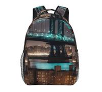 JGHHOUN New York Manhattan Bridge Night Print Versatile Leisure Lightweight Backpack For Travel Work Outdoor Use Commuting Work