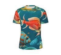 JGHHOUN Ocean Underwater Fish Print Men Short-Sleeved T-Shirt Breathable Lightweight Summer Fashion Gym Workout Casual Wear Black