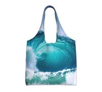 JGHHOUN Ocean Wave Print Extra-Large Canvas Tote Bag Unisex Lightweight Eco-Friendly Shopping Daily Use Gym